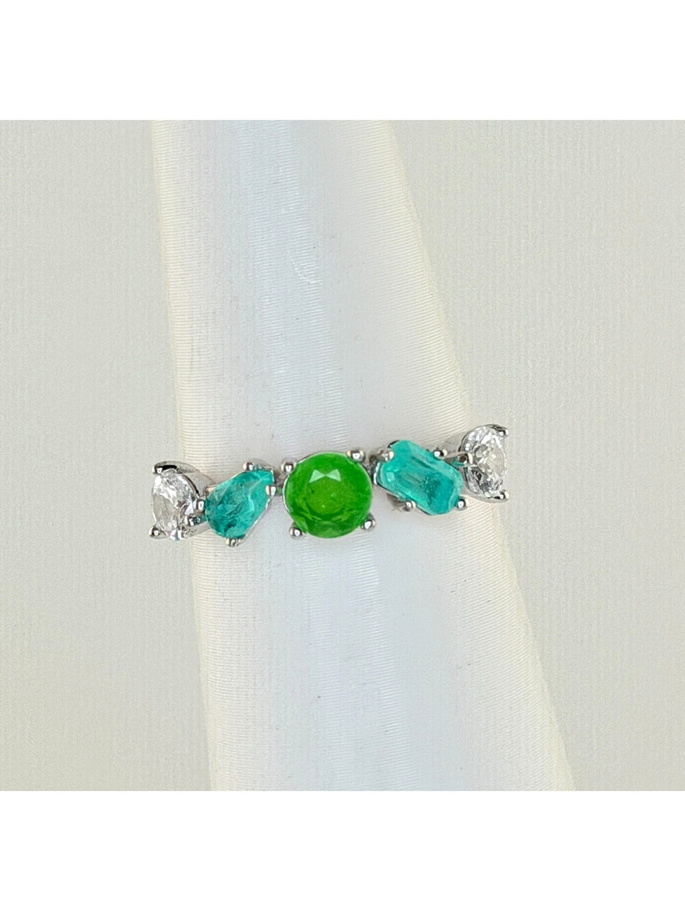 Bomb Party Sterling Club Sz 8 Peridot & Aqua Quartz on .925 Silver RG68950